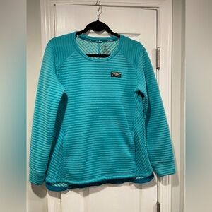 L.L. Bean Size S Aqua Blue Ribbed Airlight Crew Neck Pullover Thermal Top